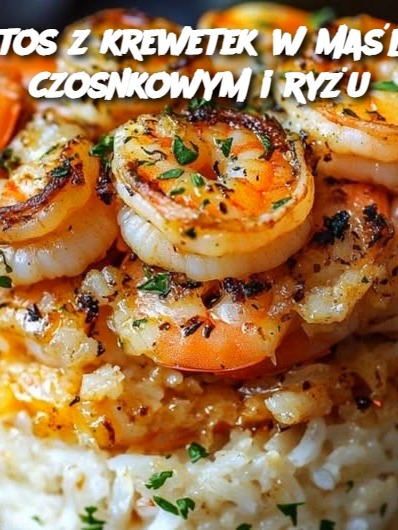 Stos z krewetek w maśle czosnkowym i ryżu
