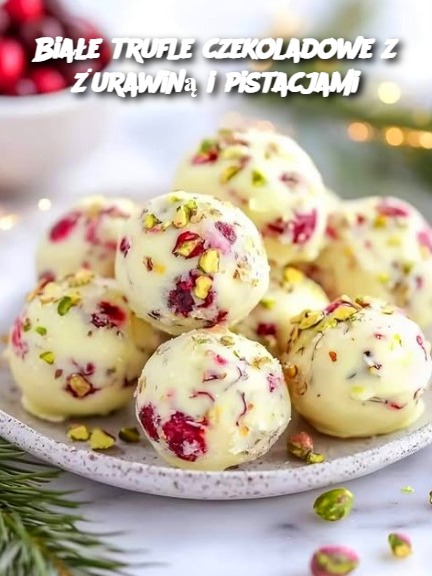 Białe trufle czekoladowe z żurawiną i pistacjami