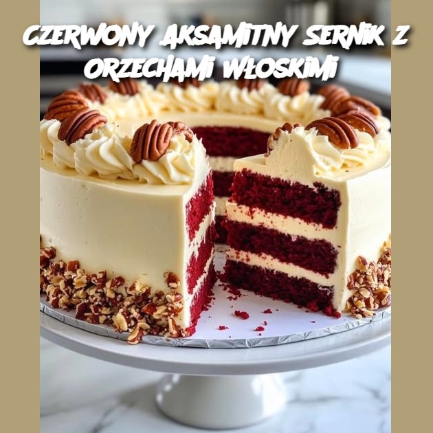 Czerwony Aksamitny Sernik z Orzechami Włoskimi