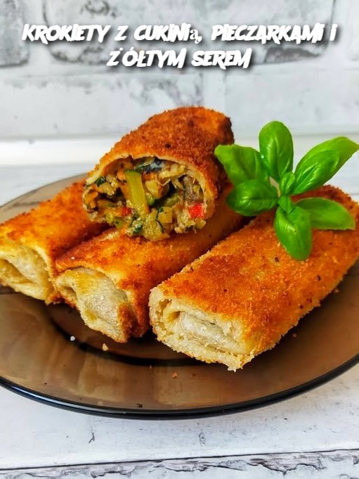 Krokiety z cukinią, pieczarkami i żółtym serem