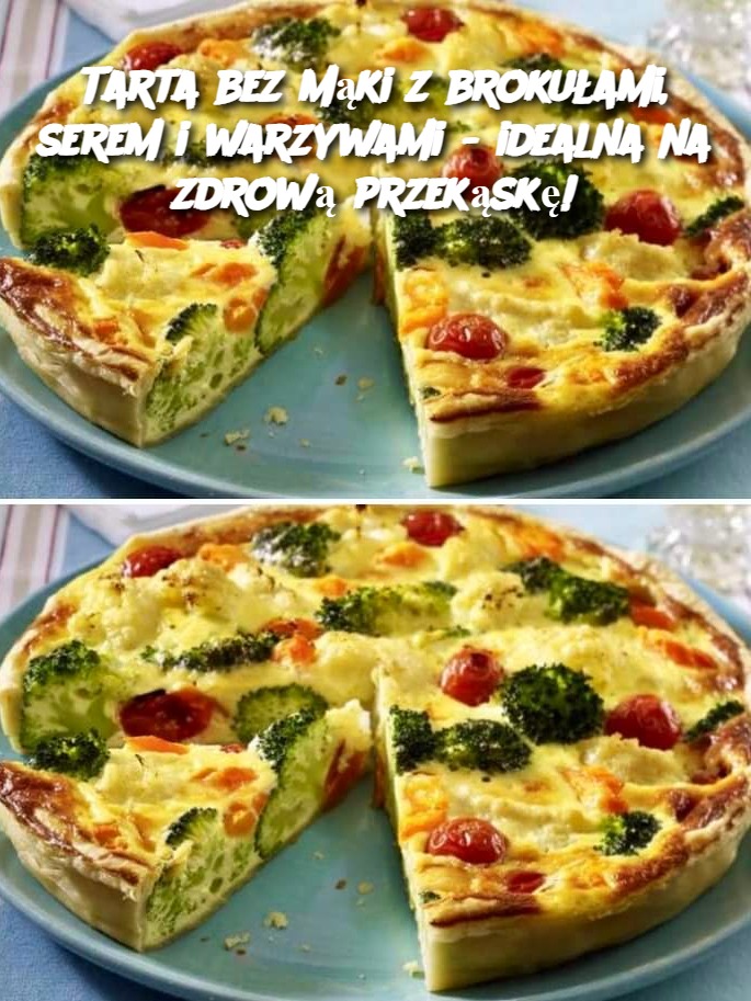 Tarta bez mąki z brokułami, serem i warzywami - idealna na zdrową przekąskę!